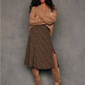 Sezane Animal Print Midi Skirt